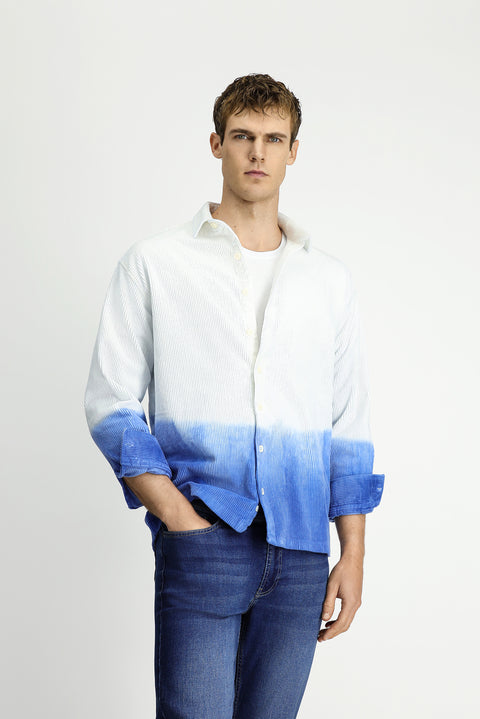 Orta Lacivert Uzun Kol Oversize Ekstra Rahat Kesim Spor Pamuklu Düğmeli Yaka Kadife Gömlek