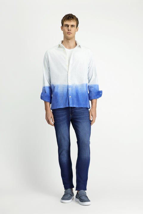 Orta Lacivert Uzun Kol Oversize Ekstra Rahat Kesim Spor Pamuklu Düğmeli Yaka Kadife Gömlek