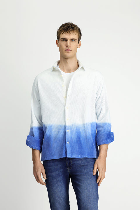 Orta Lacivert Uzun Kol Oversize Ekstra Rahat Kesim Spor Pamuklu Düğmeli Yaka Kadife Gömlek