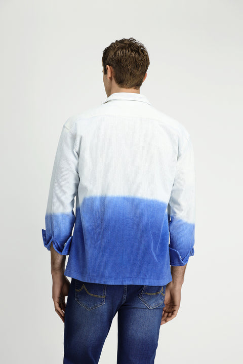 Orta Lacivert Uzun Kol Oversize Ekstra Rahat Kesim Spor Pamuklu Düğmeli Yaka Kadife Gömlek