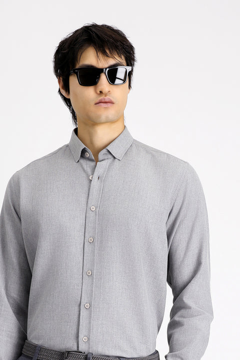 Orta Gri Uzun Kol Regular Fit Pamuklu Kolay Ütülenebilir Spor Gömlek