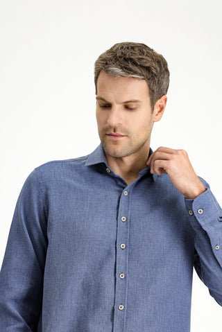  ?ndigo Uzun Kol Regular Fit Pamuklu Kolay Ütülenebilir Spor Gömlek-Ki??l?