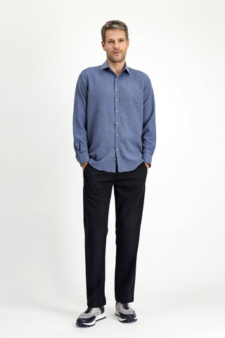  ?ndigo Uzun Kol Regular Fit Pamuklu Kolay Ütülenebilir Spor Gömlek-Ki??l?