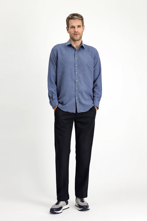 İndigo Uzun Kol Regular Fit Pamuklu Kolay Ütülenebilir Spor Gömlek