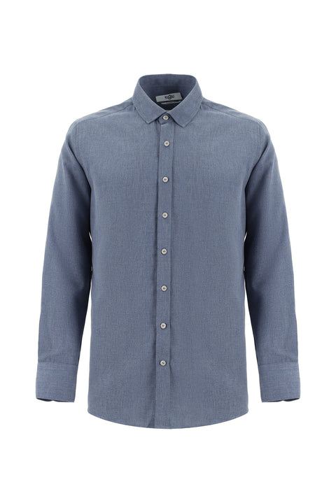 İndigo Uzun Kol Regular Fit Pamuklu Kolay Ütülenebilir Spor Gömlek
