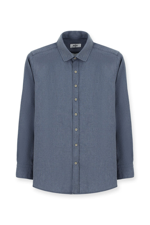 İndigo Uzun Kol Regular Fit Pamuklu Kolay Ütülenebilir Spor Gömlek