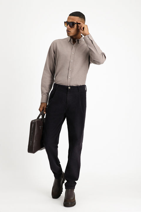 Koyu Kahve Uzun Kol Regular Fit Pamuklu Kolay Ütülenebilir Spor Gömlek