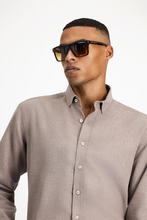 Koyu Kahve Uzun Kol Regular Fit Pamuklu Kolay Ütülenebilir Spor Gömlek