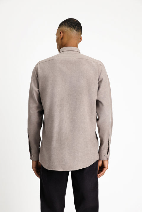 Koyu Kahve Uzun Kol Regular Fit Pamuklu Kolay Ütülenebilir Spor Gömlek