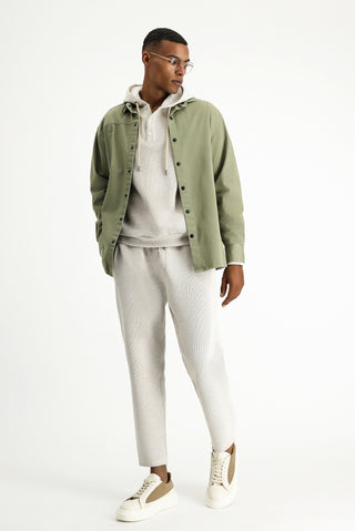  Açık Haki Uzun Kol Oversize Pamuklu Utility Gömlek / Mont