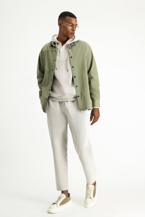 Açık Haki Uzun Kol Oversize Pamuklu Utility Gömlek / Mont