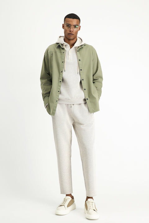 Açık Haki Uzun Kol Oversize Pamuklu Utility Gömlek / Mont