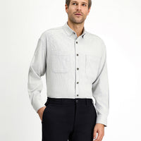 Açık Gri Uzun Kol Oversize Pamuklu Oduncu Gömlek