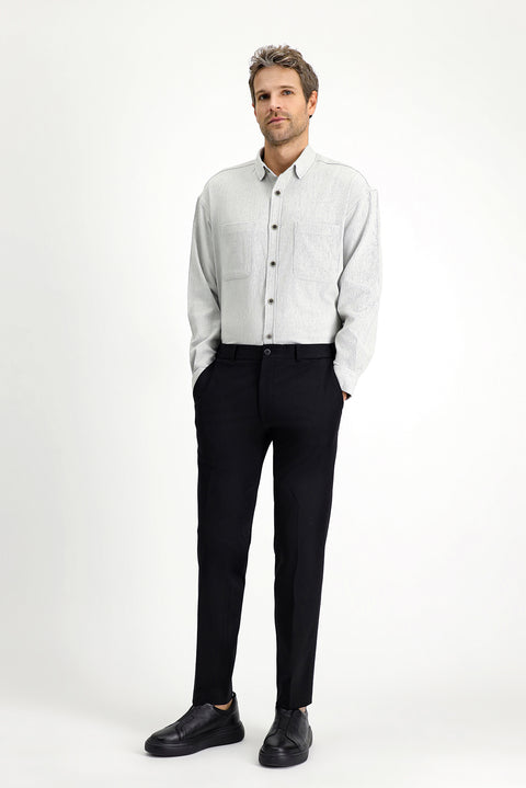 Light Grey Long Sleeve Oversize Cotton Lumberjack Shirt
