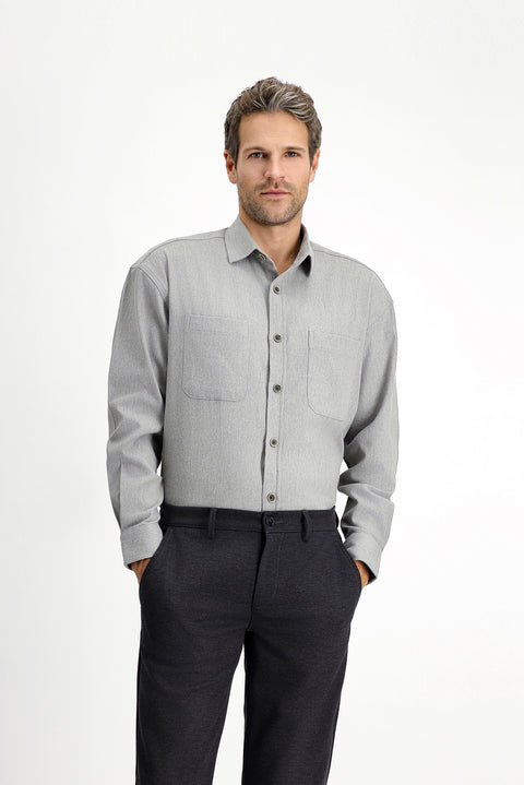 Orta Gri Uzun Kol Oversize Pamuklu Oduncu Gömlek