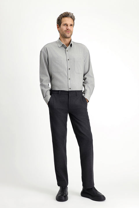 Orta Gri Uzun Kol Oversize Pamuklu Oduncu Gömlek