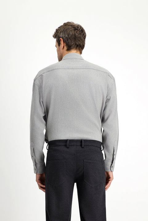 Orta Gri Uzun Kol Oversize Pamuklu Oduncu Gömlek