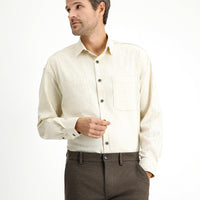 Açık Bej Uzun Kol Oversize Pamuklu Oduncu Gömlek