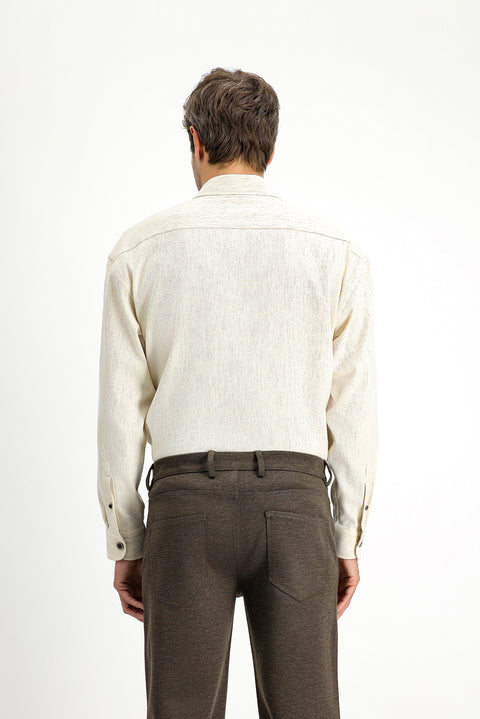 Açık Bej Uzun Kol Oversize Pamuklu Oduncu Gömlek