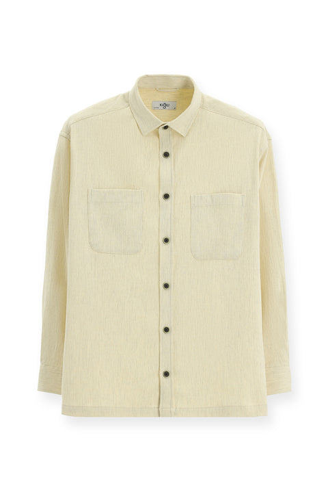 Açık Bej Uzun Kol Oversize Pamuklu Oduncu Gömlek