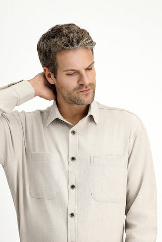  Açık Vizon Uzun Kol Oversize Pamuklu Oduncu Gömlek