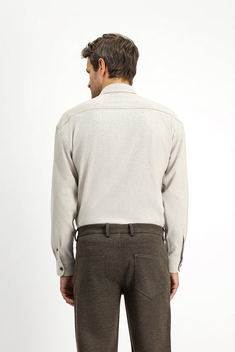 Açık Vizon Uzun Kol Oversize Pamuklu Oduncu Gömlek