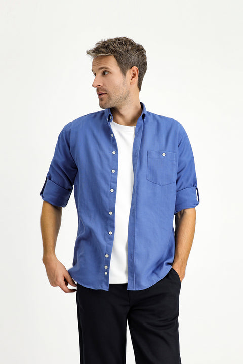 Koyu Mavi  Uzun Kol Regular Fit Spor Düğmeli Yaka Gömlek