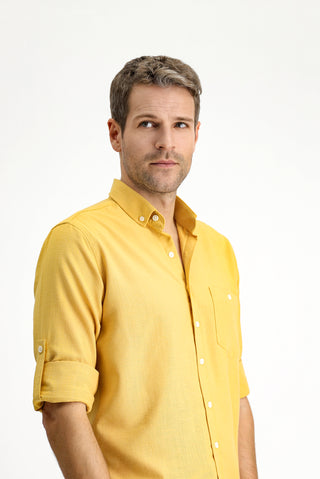  Hardal Uzun Kol Regular Fit Spor Düğmeli Yaka Gömlek