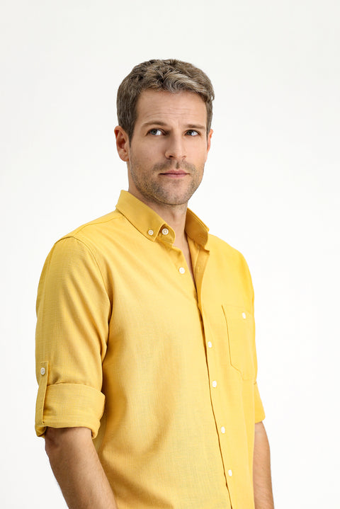 Hardal Uzun Kol Regular Fit Spor Düğmeli Yaka Gömlek