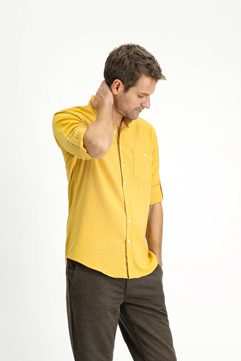 Hardal Uzun Kol Regular Fit Spor Düğmeli Yaka Gömlek