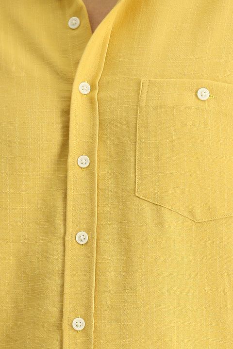 Hardal Uzun Kol Regular Fit Spor Düğmeli Yaka Gömlek