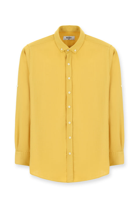 Hardal Uzun Kol Regular Fit Spor Düğmeli Yaka Gömlek