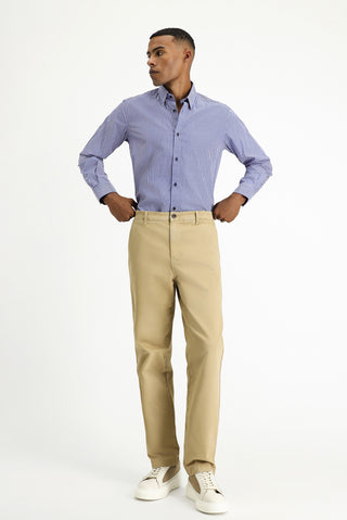  Orta Lacivert Uzun Kol Klasik Çizgili Pamuk Gömlek