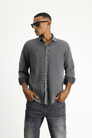  Orta Antrasit Uzun Kol Regular Fit Çizgili Pamuk Gömlek