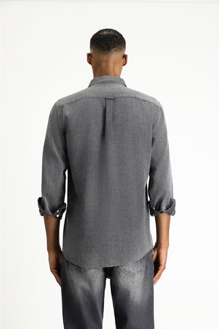  Orta Antrasit Uzun Kol Regular Fit Çizgili Pamuk Gömlek