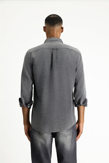 Orta Antrasit Uzun Kol Regular Fit Çizgili Pamuk Gömlek