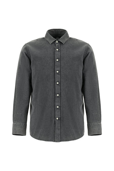 Orta Antrasit Uzun Kol Regular Fit Çizgili Pamuk Gömlek