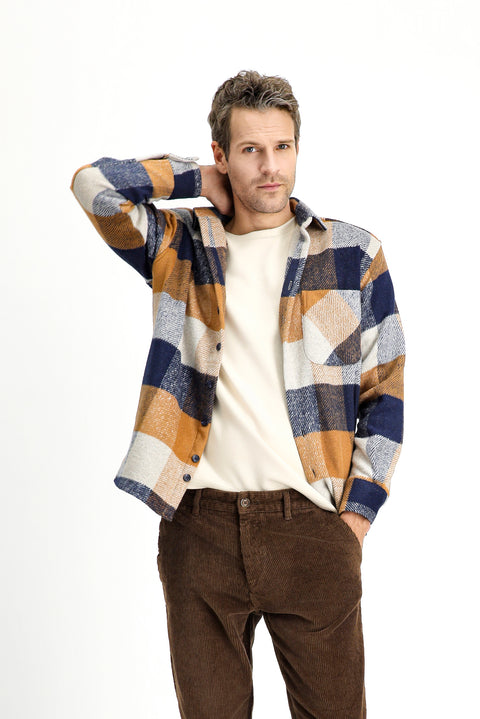 Açık Kahve  Uzun Kol Oversize Ekose Shacket Oduncu Pamuklu Gömlek / Mont