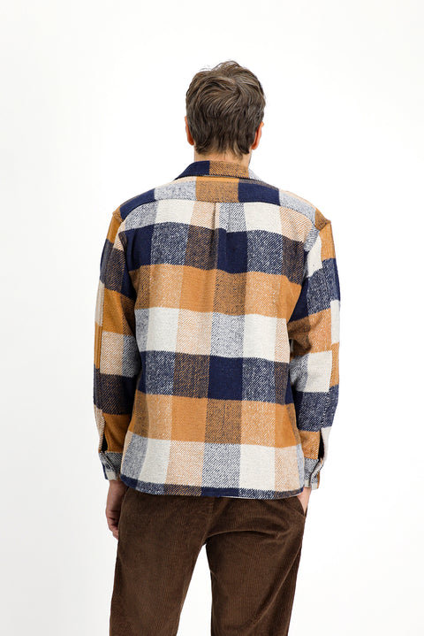 Açık Kahve  Uzun Kol Oversize Ekose Shacket Oduncu Pamuklu Gömlek / Mont