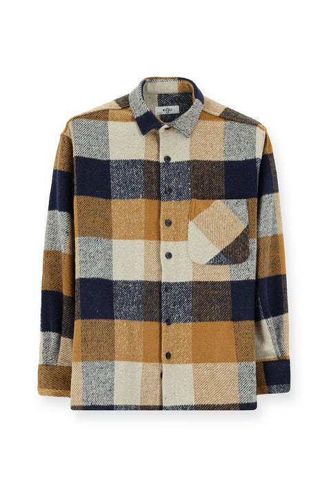 Açık Kahve  Uzun Kol Oversize Ekose Shacket Oduncu Pamuklu Gömlek / Mont