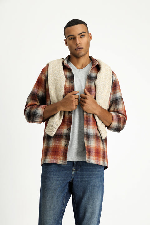 Kiremit Uzun Kol Oversize Oduncu Ekose Pamuklu Gömlek