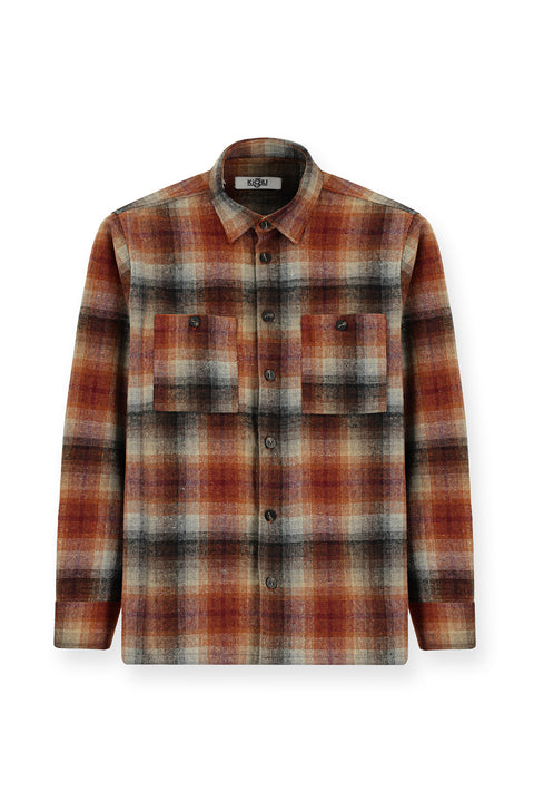 Kiremit Uzun Kol Oversize Oduncu Ekose Pamuklu Gömlek