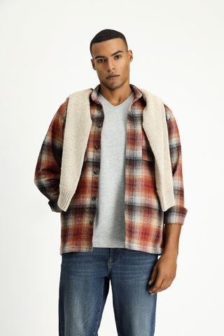  Kiremit Uzun Kol Oversize Oduncu Ekose Pamuklu Gömlek