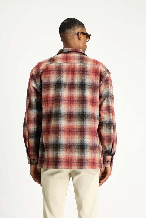 Kiremit Uzun Kol Oversize Oduncu Ekose Pamuklu Gömlek