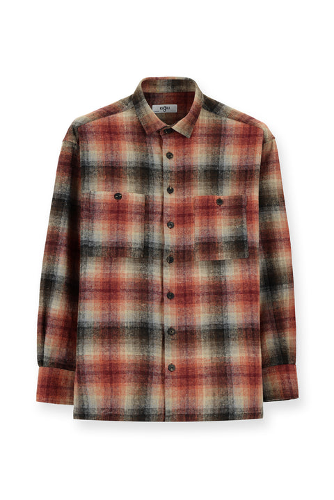 Kiremit Uzun Kol Oversize Oduncu Ekose Pamuklu Gömlek