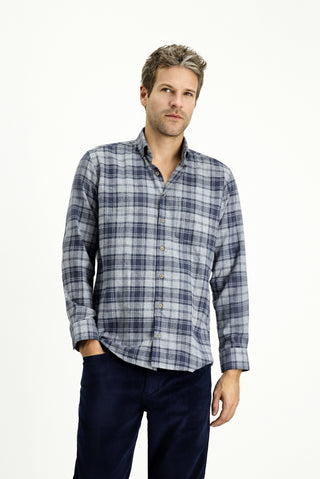  Açık Gri Uzun Kol Regular Fit Spor Ekose Pamuklu Düğmeli Yaka Oduncu Gömlek