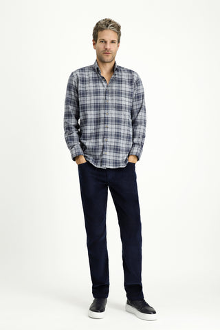  Açık Gri Uzun Kol Regular Fit Spor Ekose Pamuklu Düğmeli Yaka Oduncu Gömlek