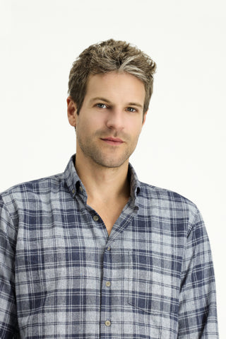  Açık Gri Uzun Kol Regular Fit Spor Ekose Pamuklu Düğmeli Yaka Oduncu Gömlek