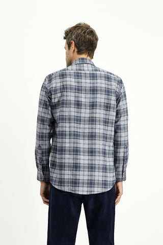  Açık Gri Uzun Kol Regular Fit Spor Ekose Pamuklu Düğmeli Yaka Oduncu Gömlek