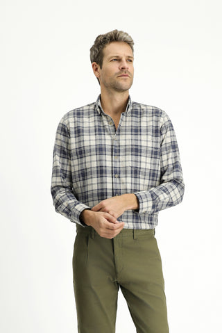  Açık Vizon Uzun Kol Regular Fit Spor Ekose Pamuklu Düğmeli Yaka Oduncu Gömlek